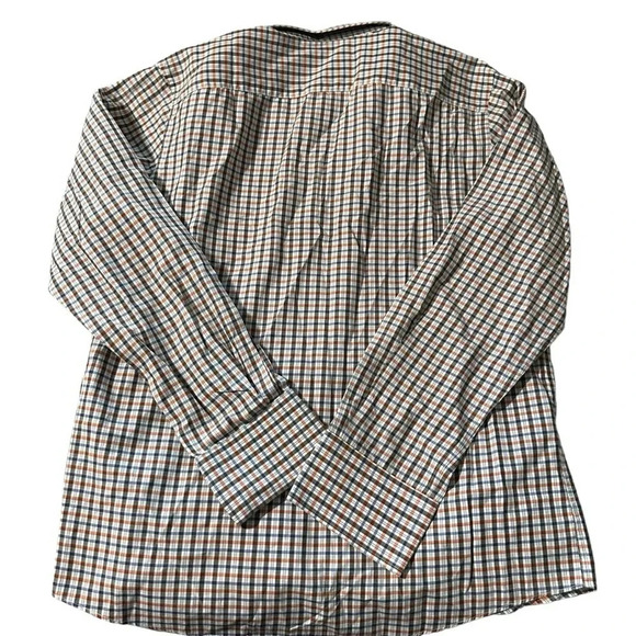 Maker & Company men's small plaid orange and white long sleeve button up - Picture 2 of 5